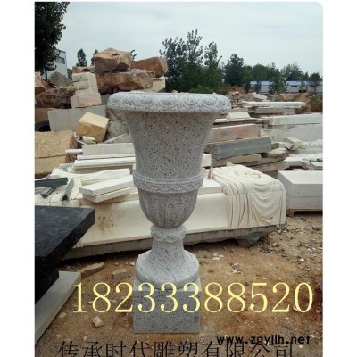 曲阳石雕花钵石雕花盆黄锈石钵欧式圆形园林景观欧式创意庭院摆件