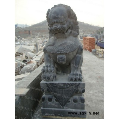 定制            特价石雕狮子黑色一对看门风水摆