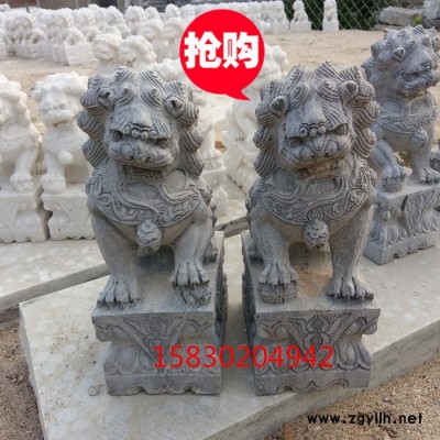 定制            青石仿古石雕小狮子青灰石磨光石