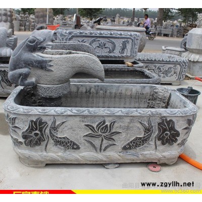 青石仿古鱼缸 鱼缸喷水摆件 喷水流水摆件定做 曲阳石雕直销