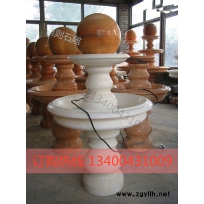 石雕喷泉汉白玉室内阳台摆件转运球招财流水加湿器