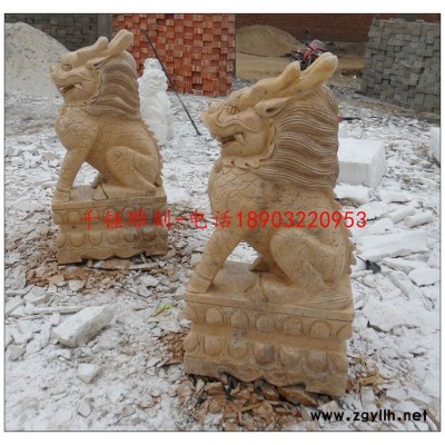 石刻麒麟，晚霞红麒麟，石雕麒麟工艺品