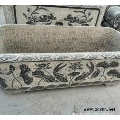 曲阳雕刻 石雕喷泉 青石鱼缸 花岗岩花钵 仿古石雕大理石鱼池