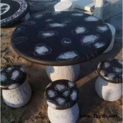 曲阳石雕  石雕圆桌  芝麻灰 石桌石椅 石雕仿古圆桌一套