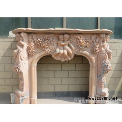 石雕壁炉电视柜 晚霞红欧式壁炉雕塑 室内装饰摆件 曲阳石雕