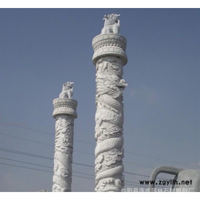 曲阳雕刻 石雕柱子 汉白玉盘龙柱 大理石浮雕华表 广场雕塑