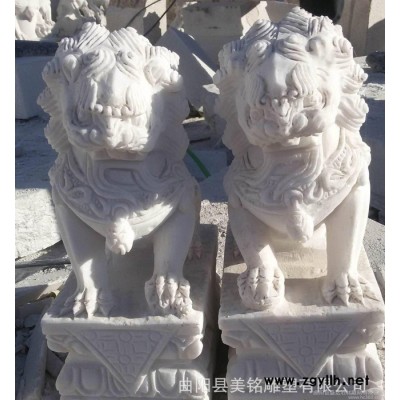 石雕狮子   汉白玉大理石狮子一对 **石狮摆件 曲阳石雕 可定