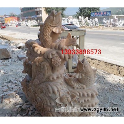 石雕鱼 晚霞红大理石鱼 庭院装饰摆件 喷泉雕塑摆件 曲阳石雕