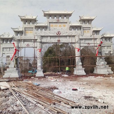 山东文朔石业直销石雕牌莱 寺庙石牌楼制作设计 古建石牌楼