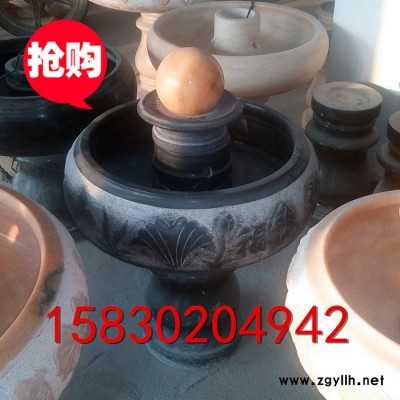 定制            曲阳石雕风水球 晚霞红室内养鱼