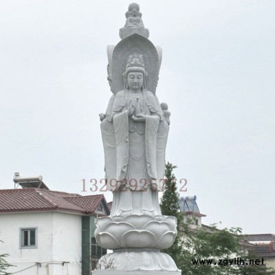 定制            石雕观音大型三面观音菩萨汉白玉