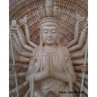 寺庙佛像千手观音，樟木雕刻供奉站相观音菩萨精雕白丕