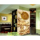 墙纸、壁纸,环保无缝PVC背景墙 无纺布墙画个性定制 木雕荷花福图