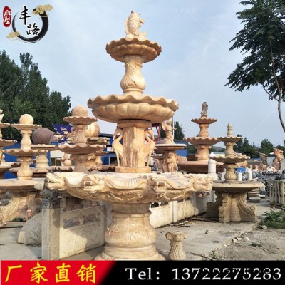 石雕欧式喷泉雕塑 黄锈石水景跌水花钵流水喷泉钵
