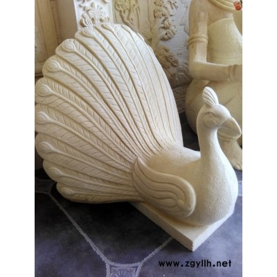 广东小区公共园林水景孔雀开屏石材艺术造型雕塑厂家