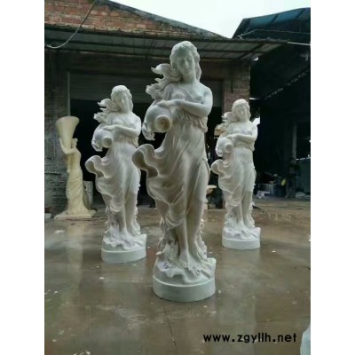 广东园林景观仿砂岩欧式人物抱罐的少女水景雕塑
