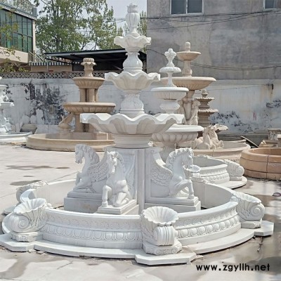 动物石雕喷泉 汉白玉手工雕刻马石雕喷泉 园林水景欧式喷泉雕塑