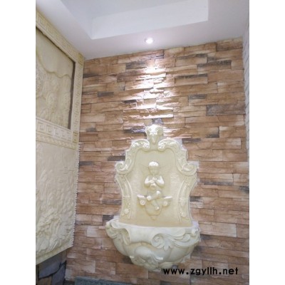 广东流水景墙欧式水盆雕塑吹笛的男孩砂岩流水壁