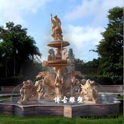 博古园林 曲阳石雕 喷泉 黄锈石水景雕塑喷泉 别墅公园雕刻喷泉