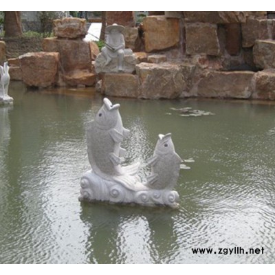 直销手工雕刻 喷泉鱼 喷水招财鲤鱼 水池流水景观石
