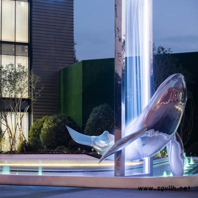 艺塑 不锈钢雕塑厂家 雕塑定制 不锈钢海豚雕塑 景观雕塑定制 鲸鱼雕塑 水景雕塑 灯光雕塑 可来图定制尺寸样式
