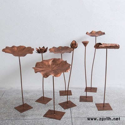 汉饰家居 铁艺荷叶铁艺荷花荷叶摆件水池水景装饰鱼池景观仿真荷叶装饰