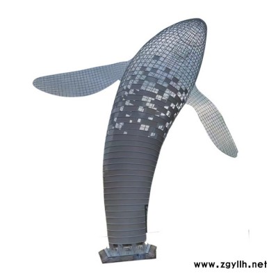 大型不锈钢鲸鱼雕塑 鲲鱼定制镂空海豚摆件 售楼部户外商场水景摆件