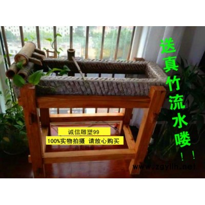 定制            农村老旧货老石槽竹子流水景金鱼