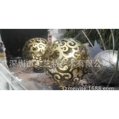 不锈钢 **铜色镂空圆球 空心球 户外水景雕塑制作