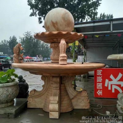宏泰雕刻大型园林水景石雕喷泉雕塑庭院户外转动石球大理石跌水鉢流水摆件 喷泉户外摆件