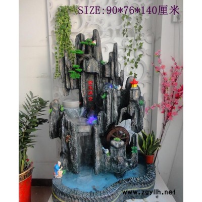 **大件假山流水喷泉创意水景鱼缸风水轮招财落地摆件