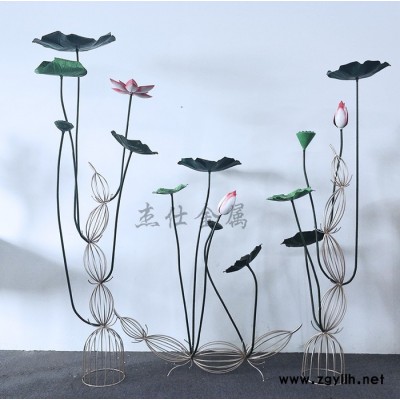 不锈钢荷花莲藕金属铁艺摆件荷叶莲蓬艺术工艺品酒店水池水景摆饰