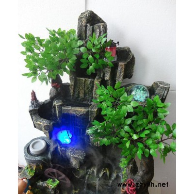 【艺品福人】流水喷泉摆设鱼缸 创新礼品 假山加湿器树脂工艺品
