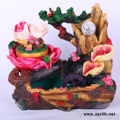 2015新款 假山流水 大双鸟 婚庆送礼必备 树脂工艺摆件