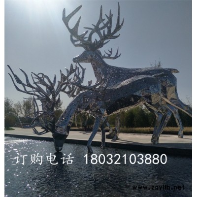 不锈钢发光鹿雕塑 景观灯光鹿雕塑 动物不锈钢雕塑塑