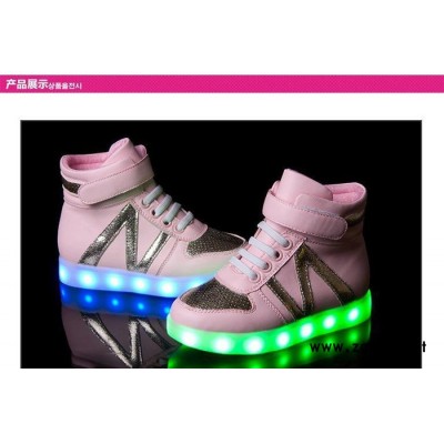 2014新款儿童男童女童发光鞋 充电变色夜光灯运动鞋荧光灯休