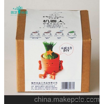 DIY种植 迷你盆栽 居家摆饰 陶瓷花盆 长头发的机器人