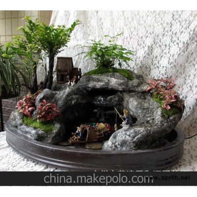 现货 办公室/家居植物盆栽 真植物紫檀假山流水盆景