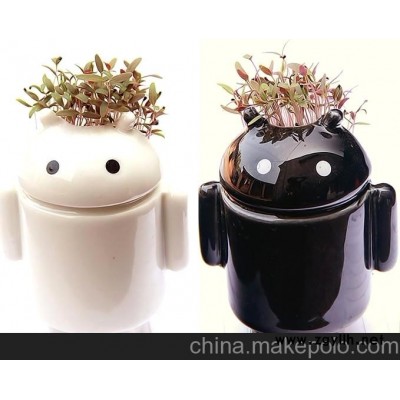 供应DIY办公室盆栽 机器人青草种植 草娃娃 创意桌面 小盆景