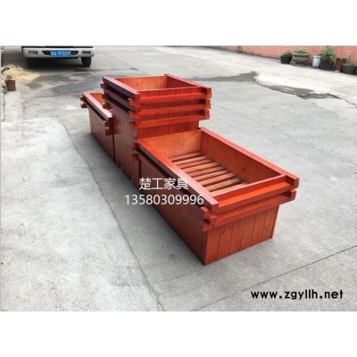 防腐木花箱厂家,室外道路花箱制作,花箱座凳款式